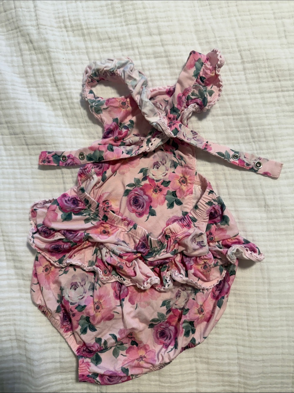 Pink Floral Ruffle One-Piece for Infant - Picture 4 of 5